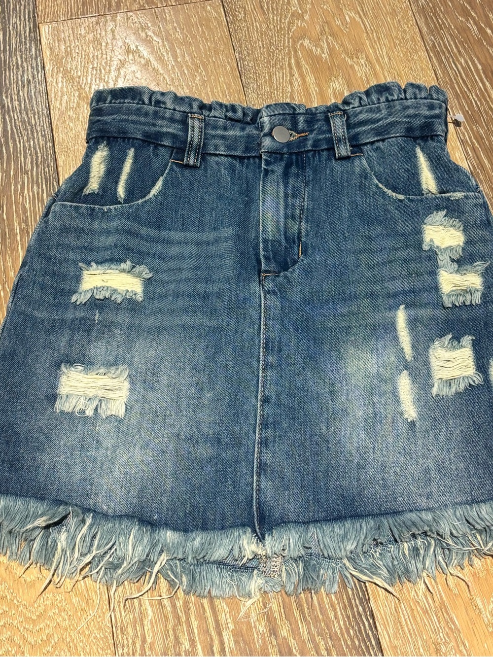 Hayden Blue Distressed Denim Mini Skirt with Frayed Hem